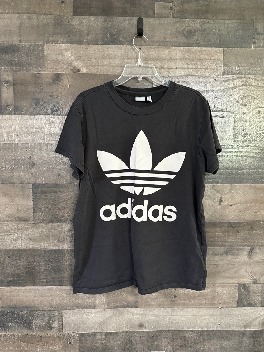adidas Women’s Black Oversized Tee with White Trefoil Graphic